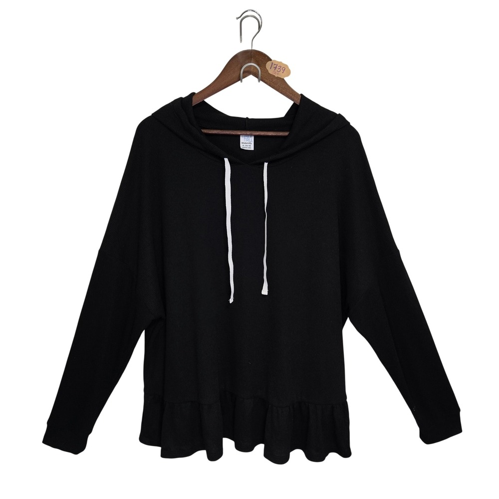 Time and Tru Maternity Black Waffle Knit Peplum Hoodie Top XL 16-18 Long Sleeve